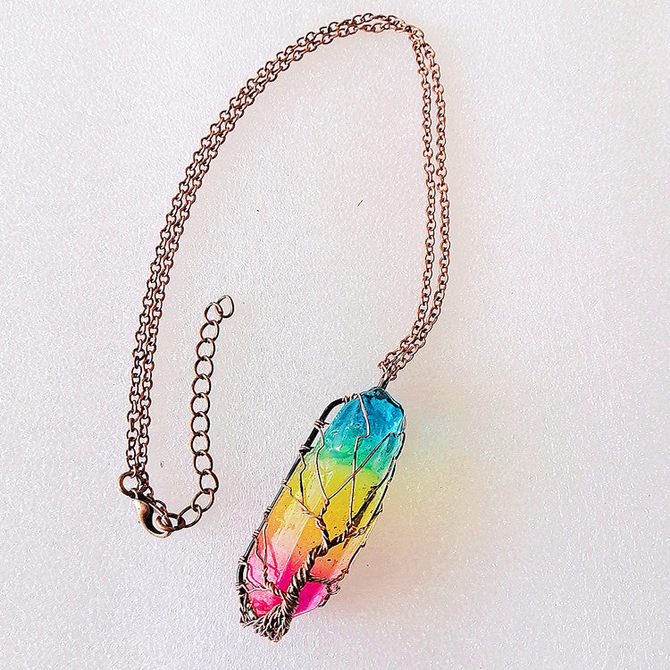 Collier Arbre de Vie | Pendentif Crystal Pilier Pierre Naturelle