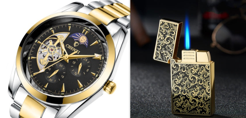 Montre Business Homme | Quartz Lumineux Phase de Lune Acier