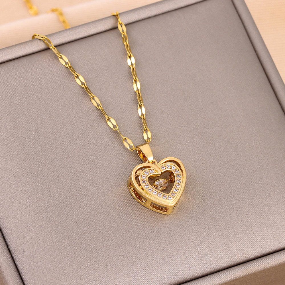 Collier Double Rang Amour | Pendentif Cœur Strass Acier