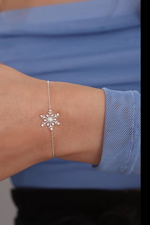 Bracelet Flocon de Neige Argent 925 Sterling — Pierre Zircon Blanc | Bijou Femme