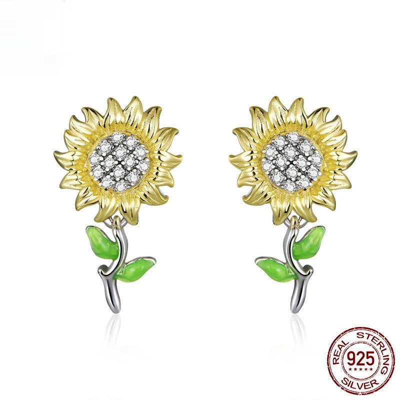 Sunflower S925 Silver Stud Earrings Plated With Real Gold