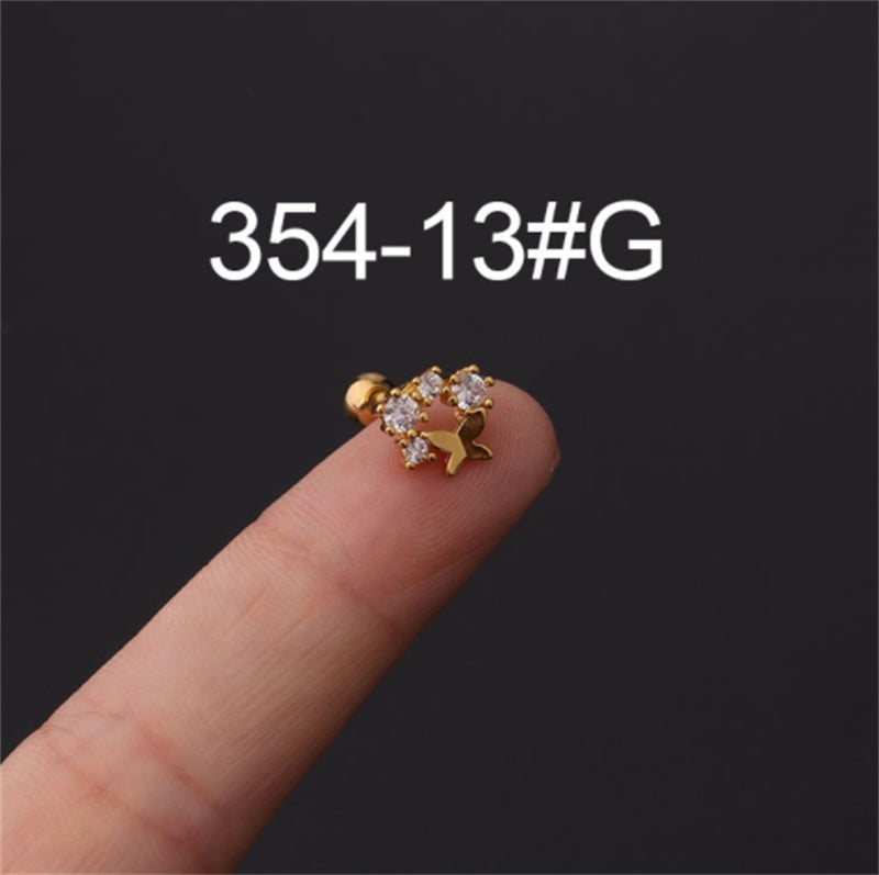 Stainless Steel Stud Zircon Pierced Earrings