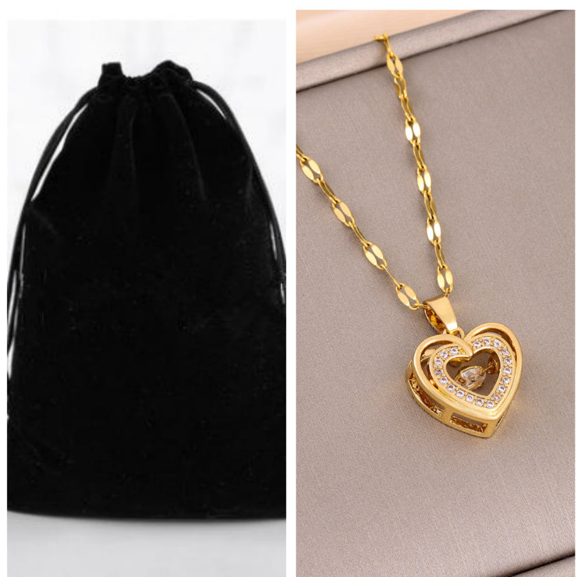 Collier Double Rang Amour | Pendentif Cœur Strass Acier