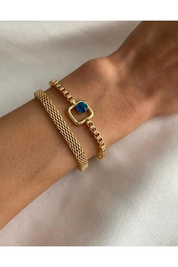 Set de Bracelets Blue Sparkle 2 Pièces — Superposés Minimalistes | Cadeau Femme
