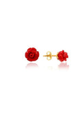 Boucles d'Oreilles Rose Rouge Plaquées Or — Argent 925 Sterling | Cadeau Romantique