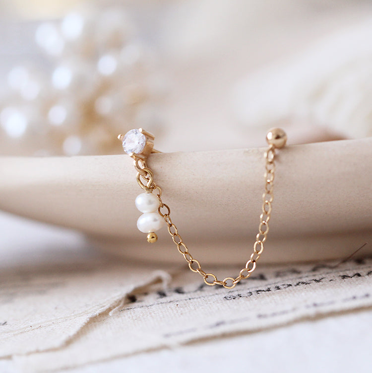 Boucles d'Oreilles Perle Naturelle | Argent Plaqué Or 18K