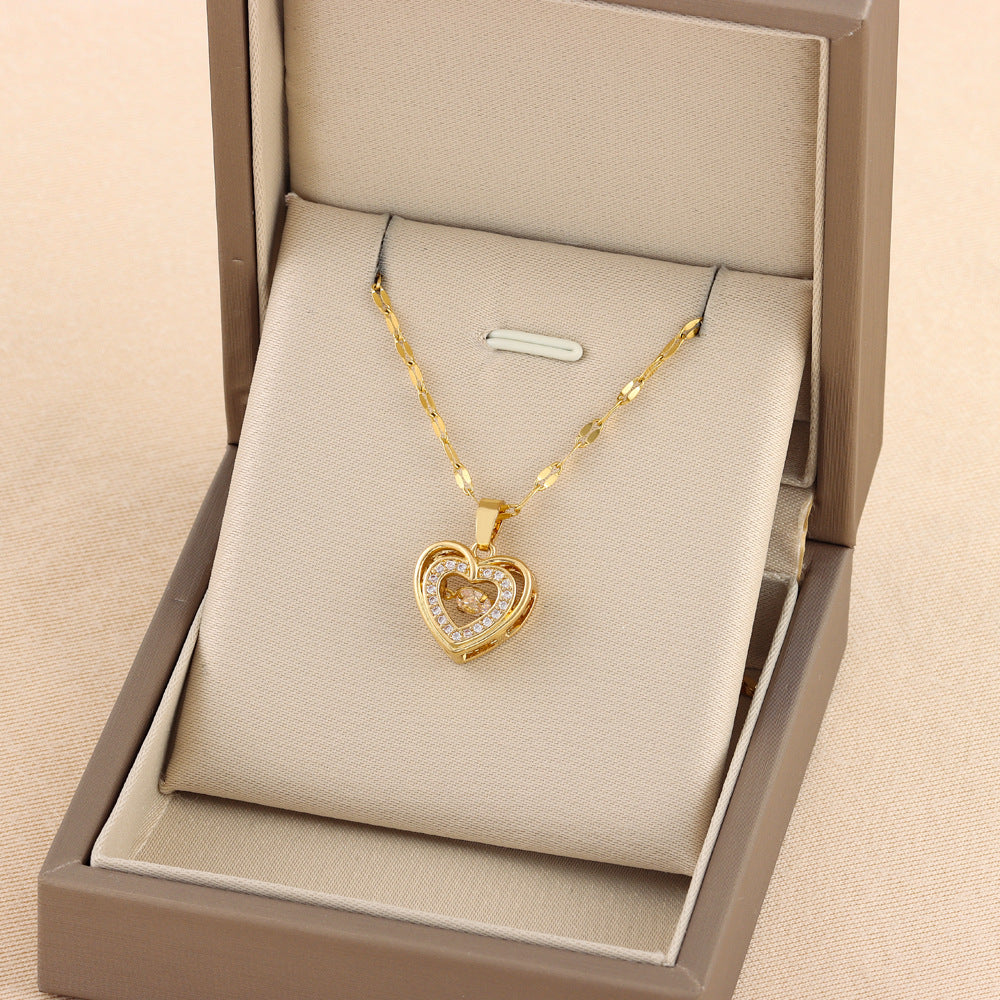 Collier Double Rang Amour | Pendentif Cœur Strass Acier